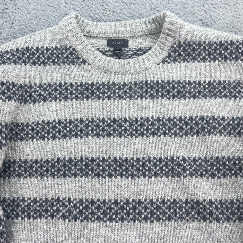 J Crew Men's Gray Fair Isle Knit Sweater Size L‎ 100% Lambswool